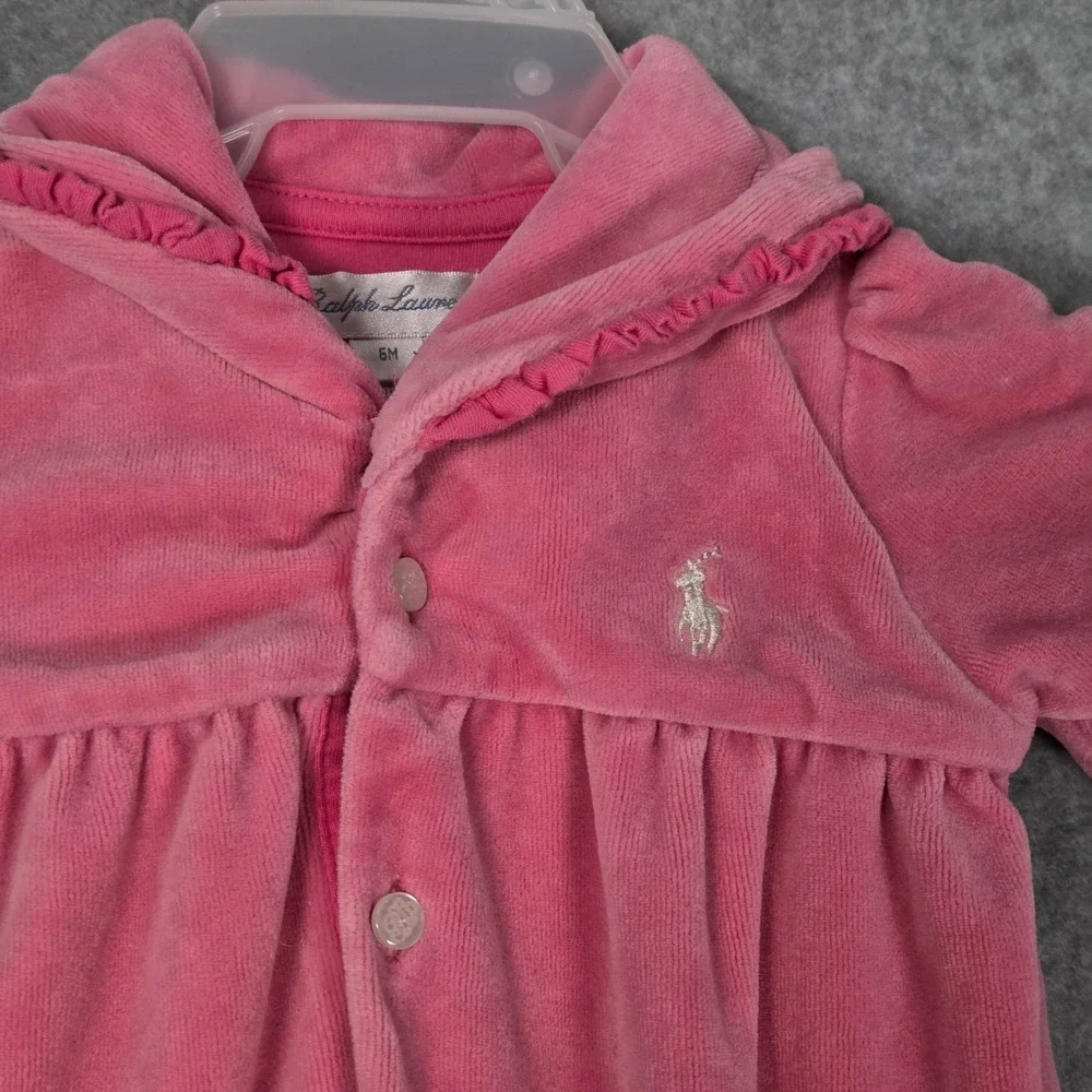 Ralph Lauren Baby Girls 6M One Piece Footed Velour Velvet Coverall Pink Vintage